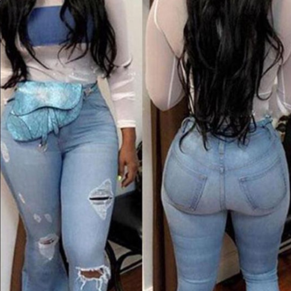 Denim Flared Torn Jeans - Picture 2 of 2